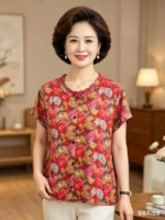 150 Pieces 2026 Summer New Maple Leaf Print Ruffled Short Sleeve Loose Women's Blouse - Image 7