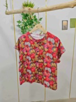 150 Pieces 2026 Summer New Maple Leaf Print Ruffled Short Sleeve Loose Women's Blouse - Image 3