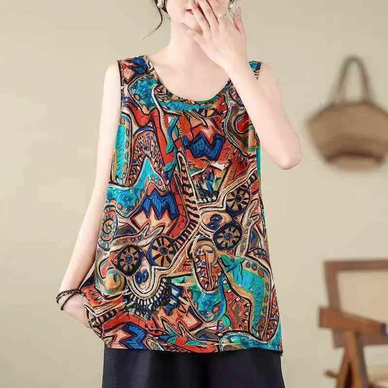 380 Pcs Plus Size Retro Chinese Style Women's Sleeveless Cotton Linen Tank Tops For Wholesale - Image 1