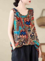 380 Pcs Plus Size Retro Chinese Style Women's Sleeveless Cotton Linen Tank Tops For Wholesale - Image 5