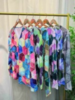 1200 Pcs Amazon Hot Street Style Geometric Cube Print V-neck Zip Long Sleeve Women T-shirt Bulk Stock - Image 4