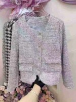230 Pieces Grey Cropped French Elegant High-end Woven Short Tweed Coat Autumn Clearance Stock - Image 9