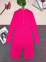 Stock Clearance 342 Pcs European & American Women's Solid Burnout Distressed Zipper Sexy Jumpsuits S-2XL 3 Colors - Image 5