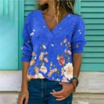 About 830 Pieces Autumn Winter New European American Style Women's V-Neck Printed Long Sleeve Pullover T-Shirt Bulk Stock Wholesale - Image 9