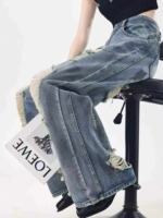 Vintage Tie-Dye Wasteland Style Ripped Women's Washed Wide Leg Floor-length Jeans, About 400 Pieces Bulk Clearance - Image 7