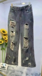 Vintage Tie-Dye Wasteland Style Ripped Women's Washed Wide Leg Floor-length Jeans, About 400 Pieces Bulk Clearance - Image 3