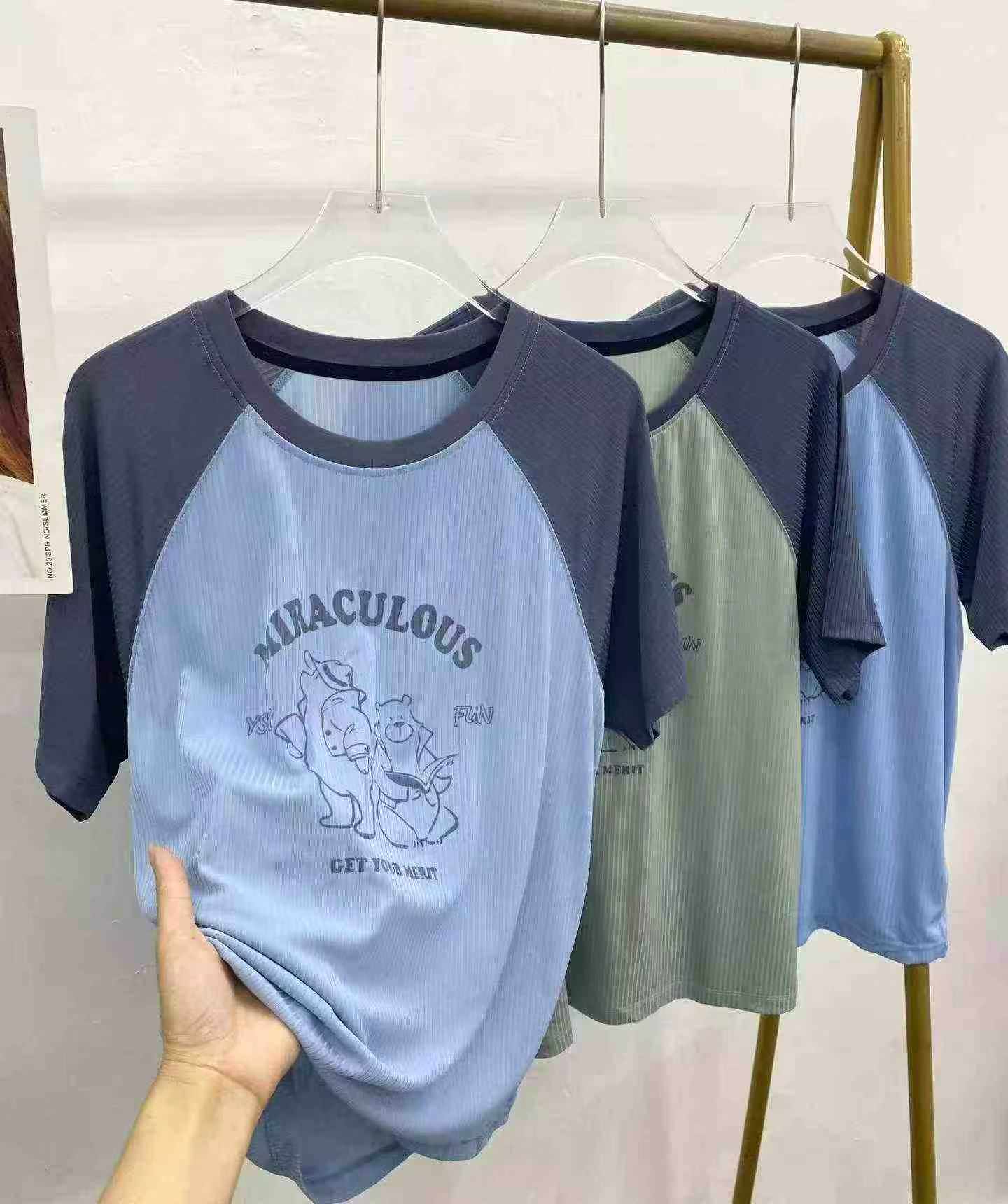 Loose Plus Size Ice Silk Printed Short Sleeve T-shirts, Total 1165 Pieces, 10 Pieces Per Pack - Image 1