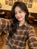 230 Pieces Vintage American Style Loose Plaid Long Sleeve Sunscreen Spring Fall Shirt Outerwear Blouse - Image 6