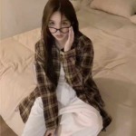 230 Pieces Vintage American Style Loose Plaid Long Sleeve Sunscreen Spring Fall Shirt Outerwear Blouse - Image 5