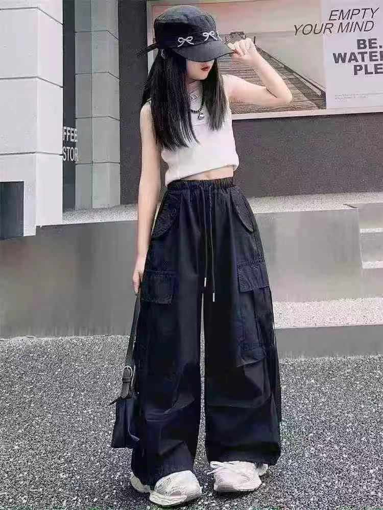 Bulk Clearance: Around 300 Pcs High Quality Spring Fall Big Kids Wide Leg Cargo Pants Size 100-160, 3 Colors - Image 1