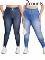 138000 Pcs European American Plus Size 0XL-4XL High Elastic Heavy Weight Imitation Denim Women Pants Stock Clearance - Image 6