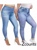 138000 Pcs European American Plus Size 0XL-4XL High Elastic Heavy Weight Imitation Denim Women Pants Stock Clearance - Image 3