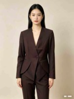 About 235 Pcs Light Luxury Collarless Dark Brown Irregular Hem Design Blazers Stock Wholesale - Image 5