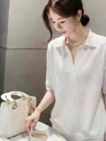 About 150 Pieces French Style Gentle Minimalist Hollow Out Textured Breathable Collared Knit Tops, One Size Individually Packed Bulk Clearance - Image 6