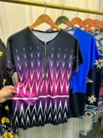 Bulk 1500PCS Hot Selling Summer Women's Ethnic Print Cotton V-Neck Zip T-Shirts - Chinese Clothing Stock Lots for Wholesale Export - Image 6