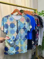 Bulk 1500PCS Hot Selling Summer Women's Ethnic Print Cotton V-Neck Zip T-Shirts - Chinese Clothing Stock Lots for Wholesale Export - Image 5