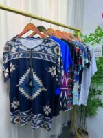 Bulk 1500PCS Hot Selling Summer Women's Ethnic Print Cotton V-Neck Zip T-Shirts - Chinese Clothing Stock Lots for Wholesale Export - Image 4