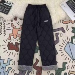 Clearance Bulk Sale Plaid Windproof Warm Fleece Lined Cotton Pants Unisex, Loose Wide Leg Casual Fall Winter Stock Clothing - Image 1