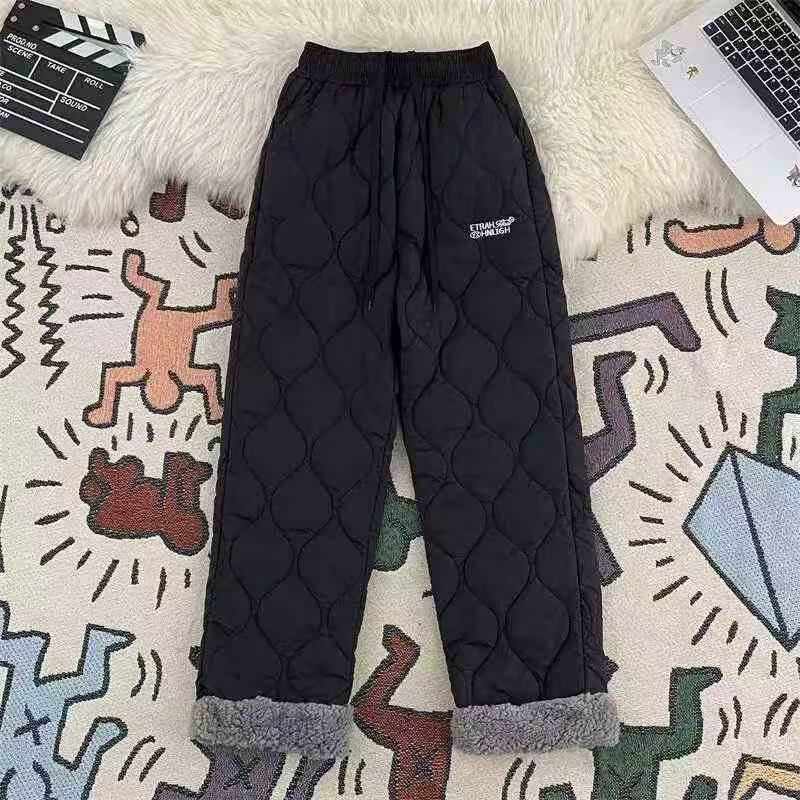 Clearance Bulk Sale Plaid Windproof Warm Fleece Lined Cotton Pants Unisex, Loose Wide Leg Casual Fall Winter Stock Clothing - Image 1