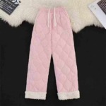 Clearance Bulk Sale Plaid Windproof Warm Fleece Lined Cotton Pants Unisex, Loose Wide Leg Casual Fall Winter Stock Clothing - Image 9