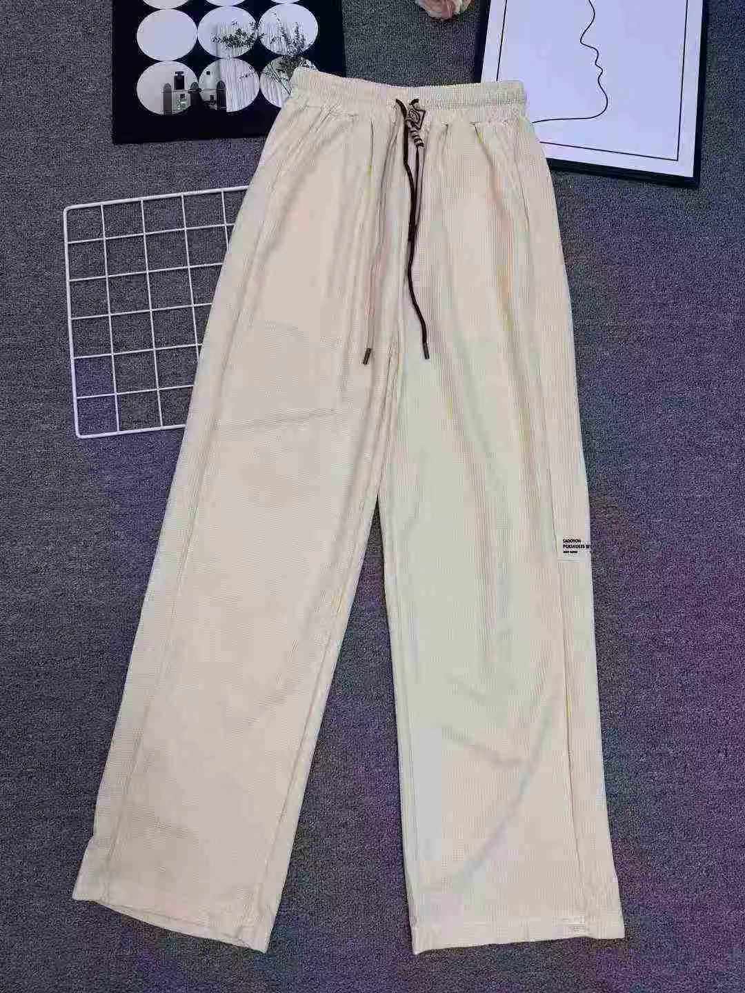 Clearance Bulk Wholesale Men's Waffle Summer Casual Drawstring Straight Sports Pants Plus Size - Image 1