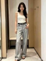 580 Pcs Korean Style Relaxed Retro Vintage High Waist Wide Leg Stretch Grey Denim Jeans Bulk Stock Clearance - Image 5