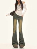 1300 Pcs Original Export High Quality Vintage Washed Stretch Denim Bootcut Jeans Bulk Stock Wholesale - Image 9