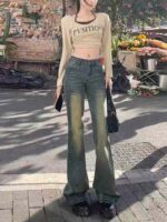 1300 Pcs Original Export High Quality Vintage Washed Stretch Denim Bootcut Jeans Bulk Stock Wholesale - Image 8