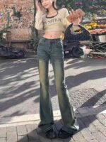 1300 Pcs Original Export High Quality Vintage Washed Stretch Denim Bootcut Jeans Bulk Stock Wholesale - Image 7