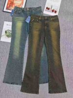 1300 Pcs Original Export High Quality Vintage Washed Stretch Denim Bootcut Jeans Bulk Stock Wholesale - Image 5