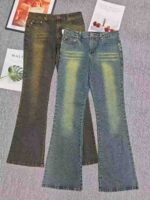 1300 Pcs Original Export High Quality Vintage Washed Stretch Denim Bootcut Jeans Bulk Stock Wholesale - Image 4