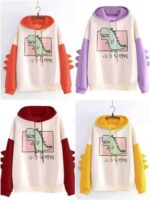 Clearance Bulk Stock: 664 Pcs Korean College Style Dinosaur Design Fleece Lined Hoodies S-XL Wholesale Export - Image 8
