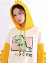 Clearance Bulk Stock: 664 Pcs Korean College Style Dinosaur Design Fleece Lined Hoodies S-XL Wholesale Export - Image 7