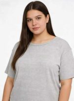 Clearance Sale: 50PCS Bulk Wholesale Women's Loose Plus Size Gray Stretch Short Sleeve Tops S-2XL - Image 6