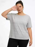 Clearance Sale: 50PCS Bulk Wholesale Women's Loose Plus Size Gray Stretch Short Sleeve Tops S-2XL - Image 5