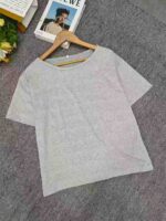 Clearance Sale: 50PCS Bulk Wholesale Women's Loose Plus Size Gray Stretch Short Sleeve Tops S-2XL - Image 3