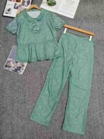 Clearance Wholesale 161pcs New Chinese Style Frog Button Jade Green Women's 2-Piece Sets Sizes M-XL-3XL - Image 3