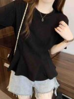 Clearance Sale: 530 Pcs Premium Niche Unique Design Floral Hem Plus Size Solid Short Sleeve T-Shirts Bulk Wholesale - Image 9