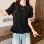 Clearance Sale: 530 Pcs Premium Niche Unique Design Floral Hem Plus Size Solid Short Sleeve T-Shirts Bulk Wholesale - Image 7