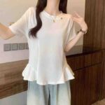 Clearance Sale: 530 Pcs Premium Niche Unique Design Floral Hem Plus Size Solid Short Sleeve T-Shirts Bulk Wholesale - Image 6