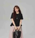 Clearance Sale: 530 Pcs Premium Niche Unique Design Floral Hem Plus Size Solid Short Sleeve T-Shirts Bulk Wholesale - Image 5