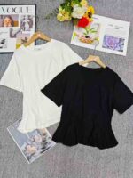 Clearance Sale: 530 Pcs Premium Niche Unique Design Floral Hem Plus Size Solid Short Sleeve T-Shirts Bulk Wholesale - Image 3
