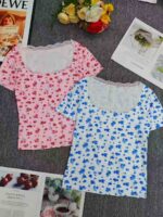 Clearance Bulk Stock: 700 Pcs Vintage Floral Lace Spicy Girl Style Short Sleeve T-Shirts XS-XL For Wholesale Export - Image 4