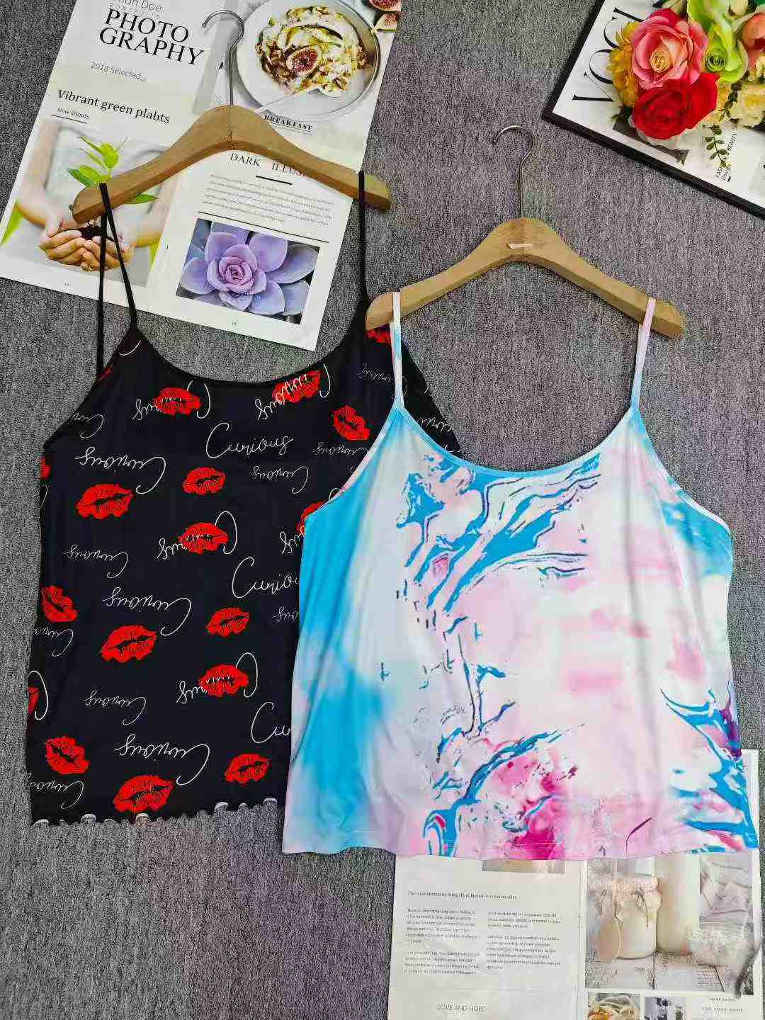 Clearance Wholesale Bulk Lot 40 Pcs Loose Plus Size Printed Cami Tank Tops - Image 2