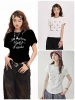 Clearance Sale 3000PCS New Trendy Brand Cotton Heavy Rhinestone Cropped T-Shirts Stock Wholesale Export - Image 9