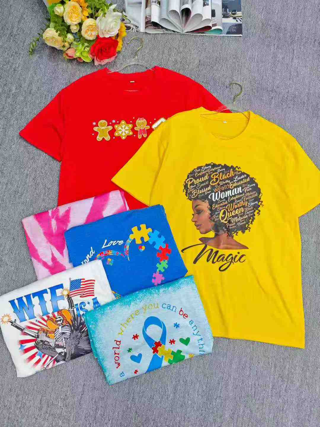 Clearance 1260pcs Summer Cartoon Colorful Loose Imitated Cotton Short Sleeve T-Shirts S-3XL Bulk Wholesale Chinese Clothing Stock Lots - Image 2