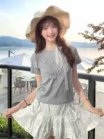 Clearance Sale High Quality Heavy Pure Cotton Beaded Sweet & Sexy Women's Short Sleeve T-Shirts Bulk Wholesale Chinese Clothing Stock - Image 7