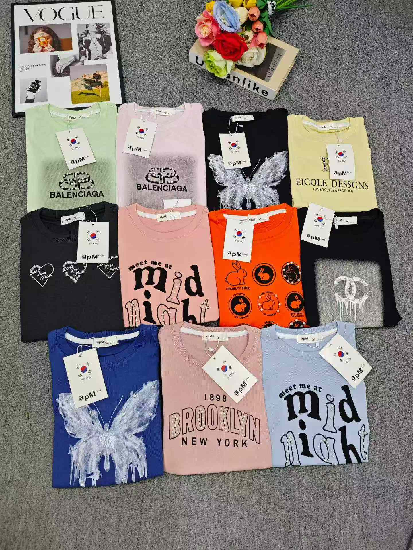 Clearance Sale High Quality Heavy Pure Cotton Beaded Sweet & Sexy Women's Short Sleeve T-Shirts Bulk Wholesale Chinese Clothing Stock - Image 2