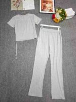 Clearance 575 Sets Sexy Grey Short Sleeve Flared Pants Casual Sports Matching Set Wholesale Clothing Stock Lots - Image 4