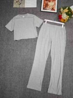 Clearance 575 Sets Sexy Grey Short Sleeve Flared Pants Casual Sports Matching Set Wholesale Clothing Stock Lots - Image 3